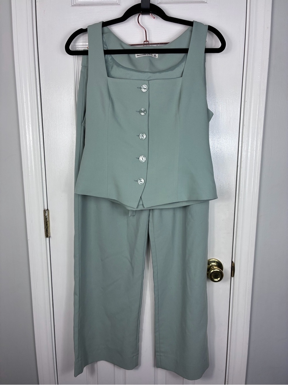 Abercrombie & Fitch Mint Green Mara Tailored Vest Squareneck Set Top and Pants